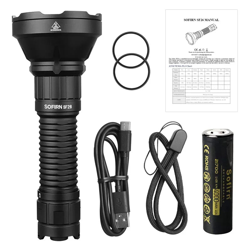 Sofirn SF26 2000lm SFT40 LED 6000K Tactical Flashlight Type C Rechargeable 21700 Torch Camping EDC