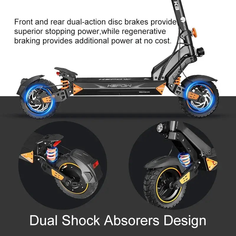 KEPOW D3MAX/D3 Adult Electric Scooter 46-55 Miles Long Range 800-2400W Single/Double Power 10” Tire Escooter Dual Suspension by Beastly Survival Outlet