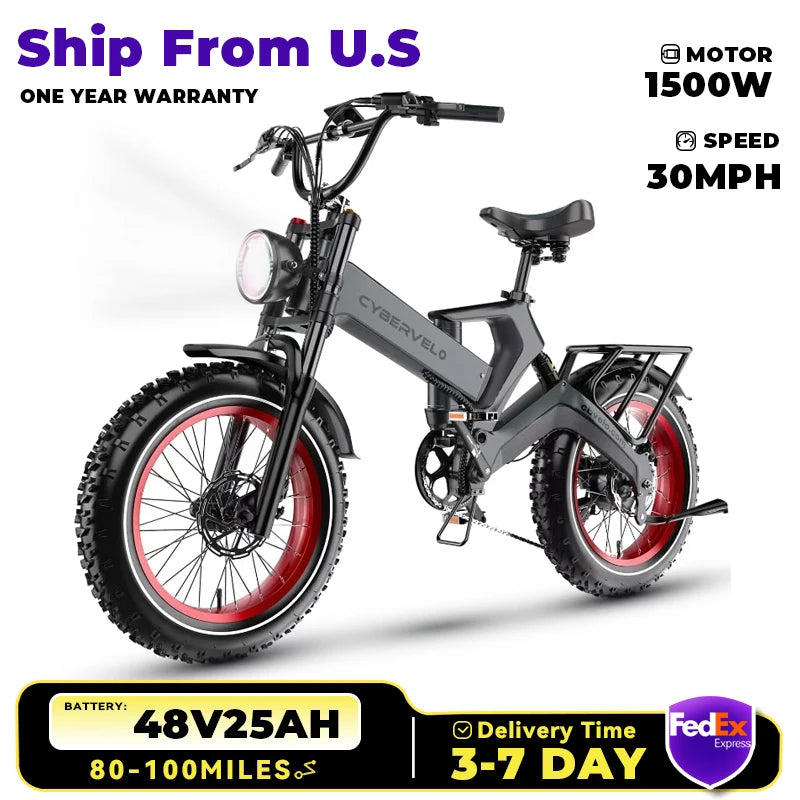 1000W Peak Folding Electric Bikes 35MPH 100 Mile 48V Battery