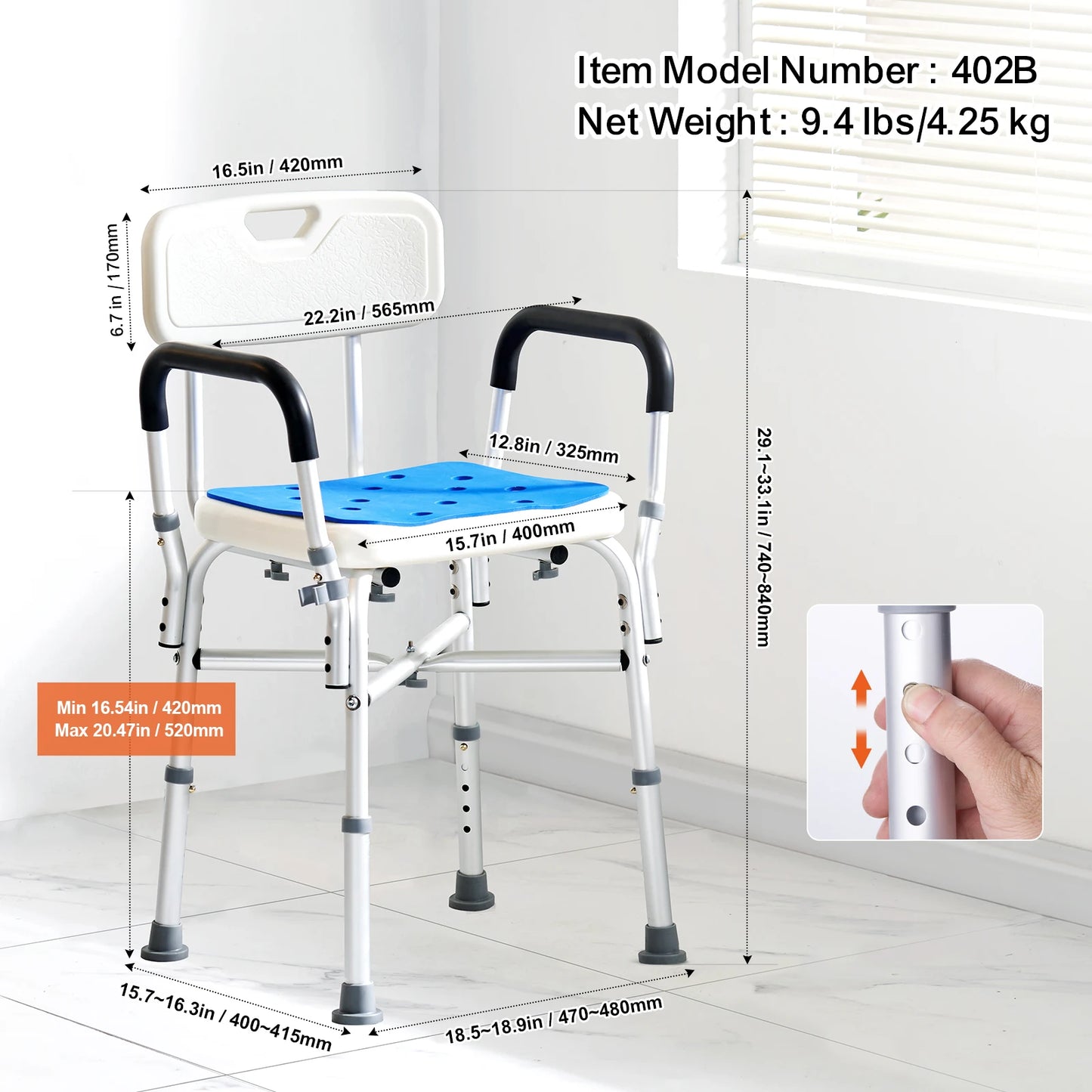 Adjustable Height Shower Chair For Elderly And Disabled