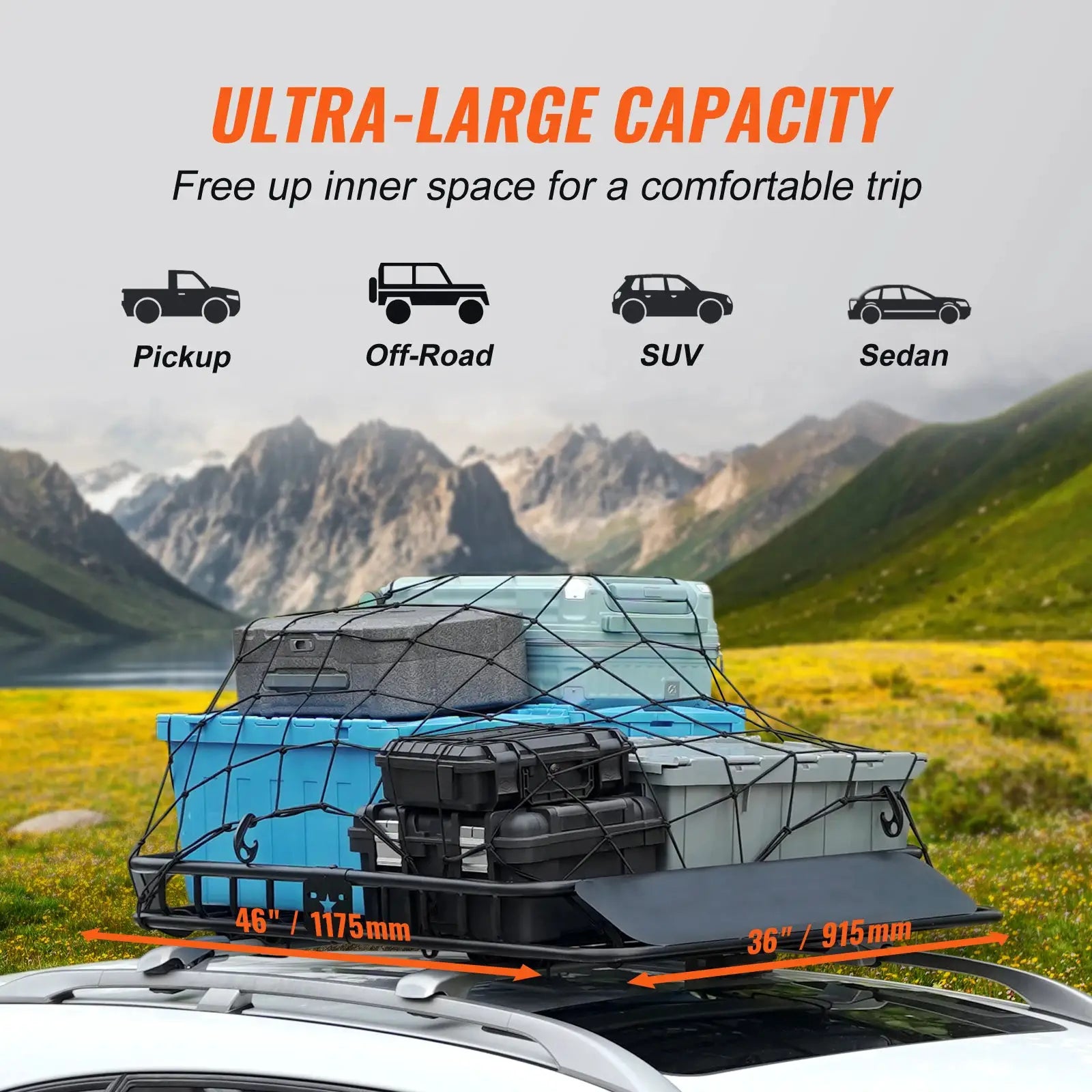 SucceBuy Roof Rack Cargo Basket 46"x36"x4.5" / 51"x36"x5" Rooftop Cargo Carrier Heavy-Duty 200LBS Capacity for SUV Truck Vehicle by Beastly Survival Outlet