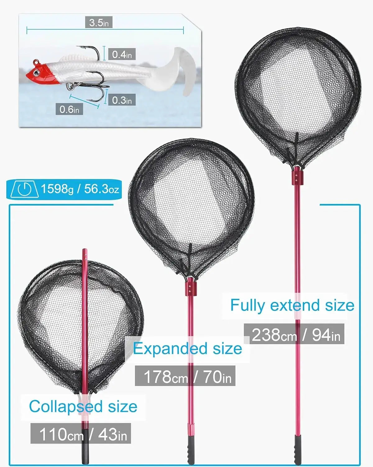 Large Rubber Fishing Net Telescoping Handle 94in Reach Pro X by Beastly Survival Outlet