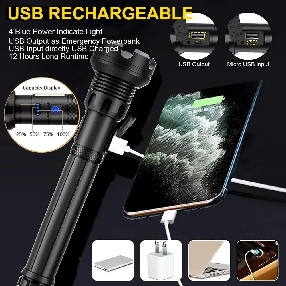 Rechargeable Flashlight Floodlight Tactical Lumens Led Torch by Beastly Survival Outlet