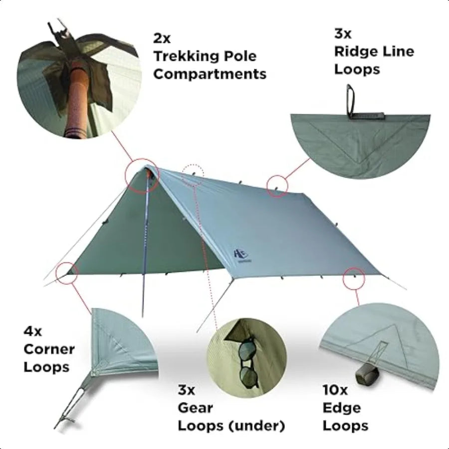 Light Waterproof Camping Tarp 10x10 For Backpacking Shelter