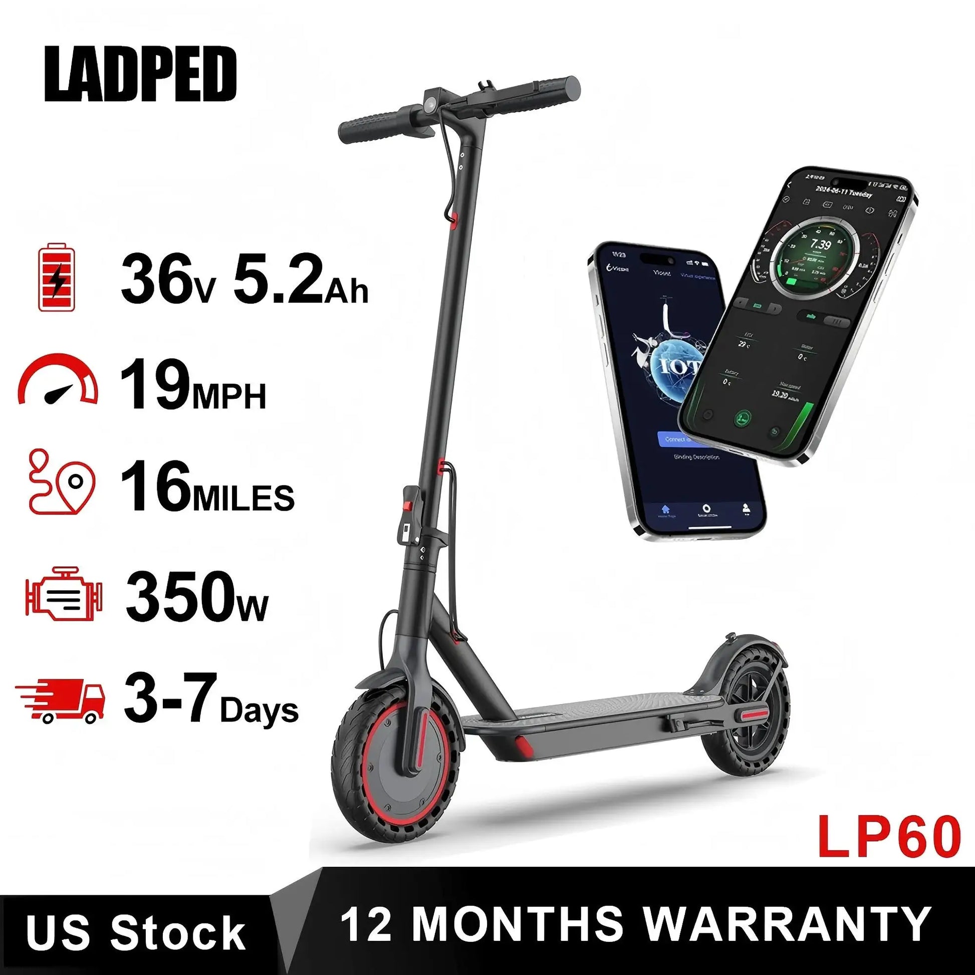 AOVOPRO LADPED LP60 Electric Scooter 350W 19mph Max Speed 8.5inch tire Folding Electric Scooter 16miles Max Range for Adult by Beastly Survival Outlet