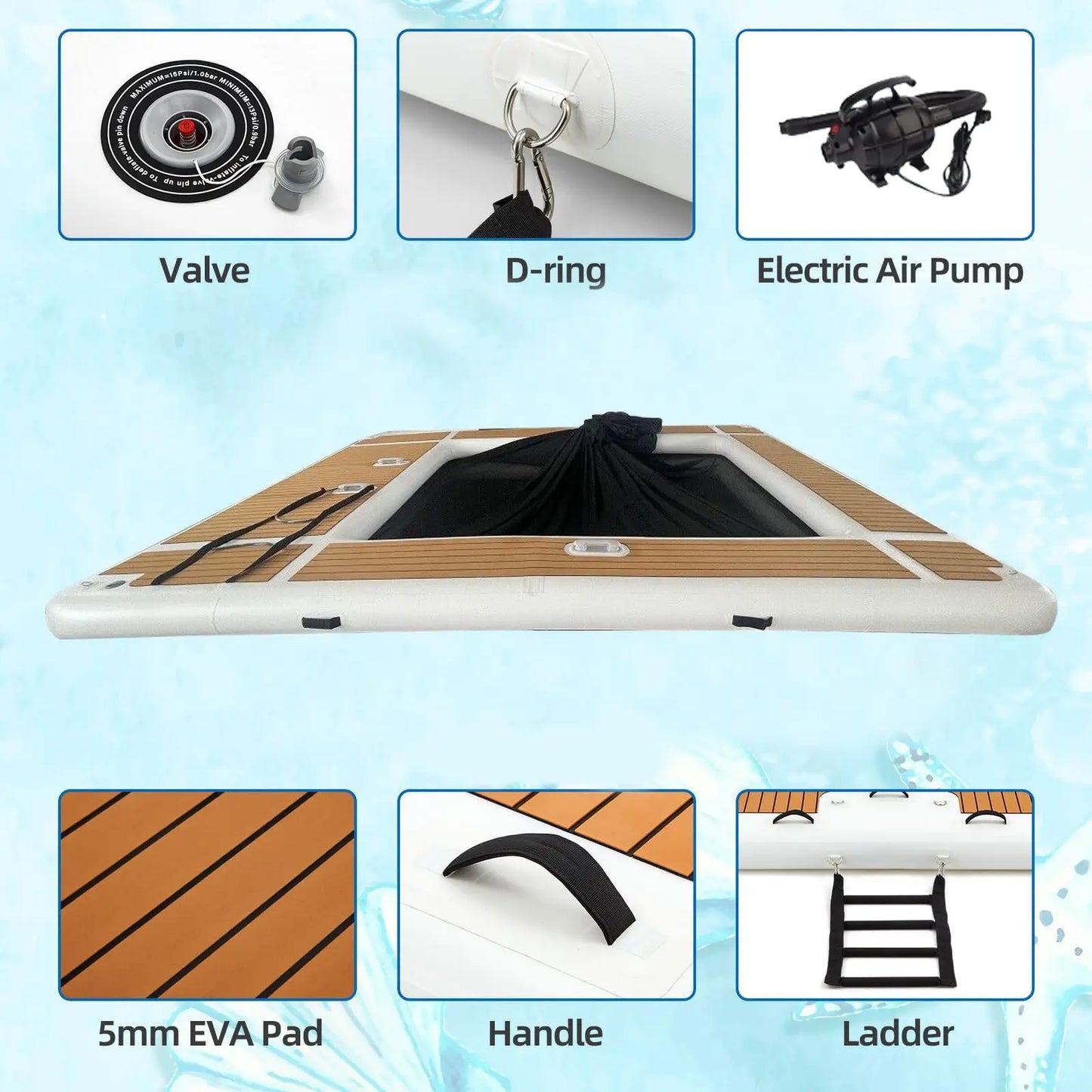 Inflatable Floating Pool Dock For Yacht 13x10ft With Net