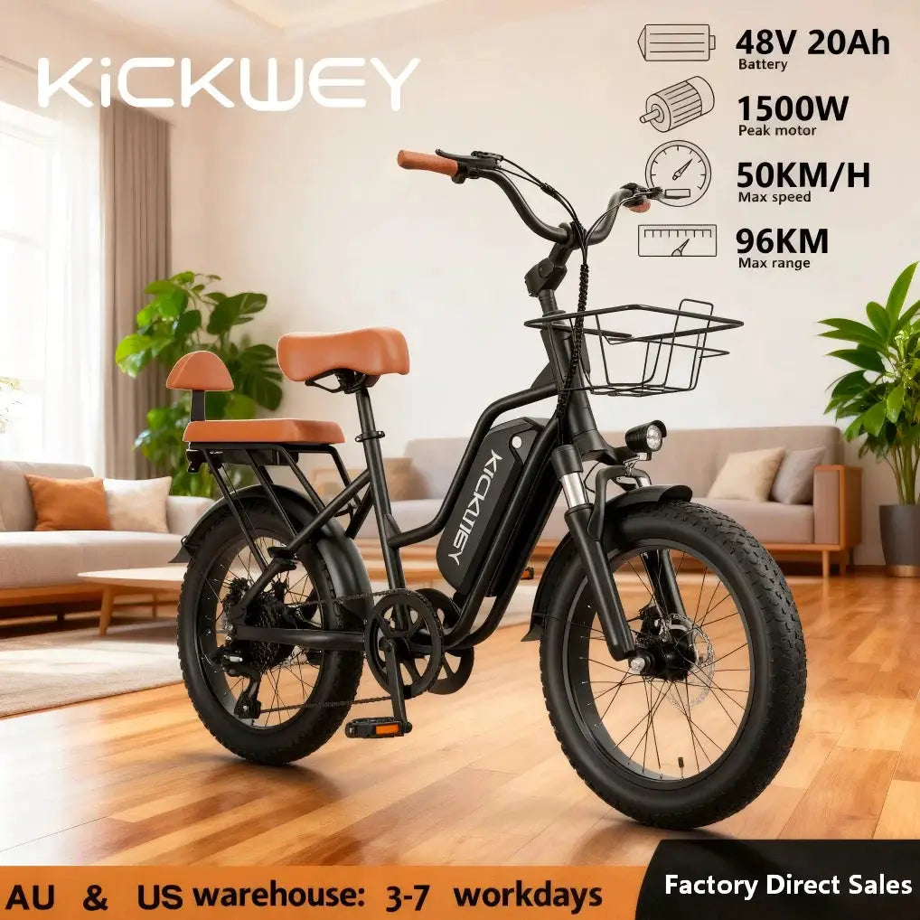 Kickwey LD20 250W Electric Bike 1500W 20x3' Fat Tire Electric Mountain Bike Electric Bicycle 48V 20AH Women's Electric Road Bike by Beastly Survival Outlet