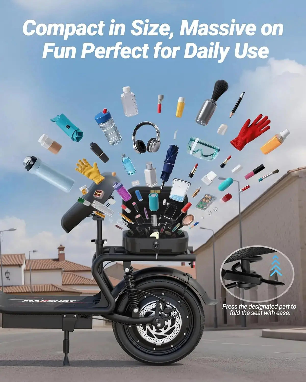 AOVORPO Electric Scooter for Adults,14" Tires, Up to 22Mph, 500W Motor, 28 Miles Max Range, Folding E-Bike with Dual Suspension by Beastly Survival Outlet