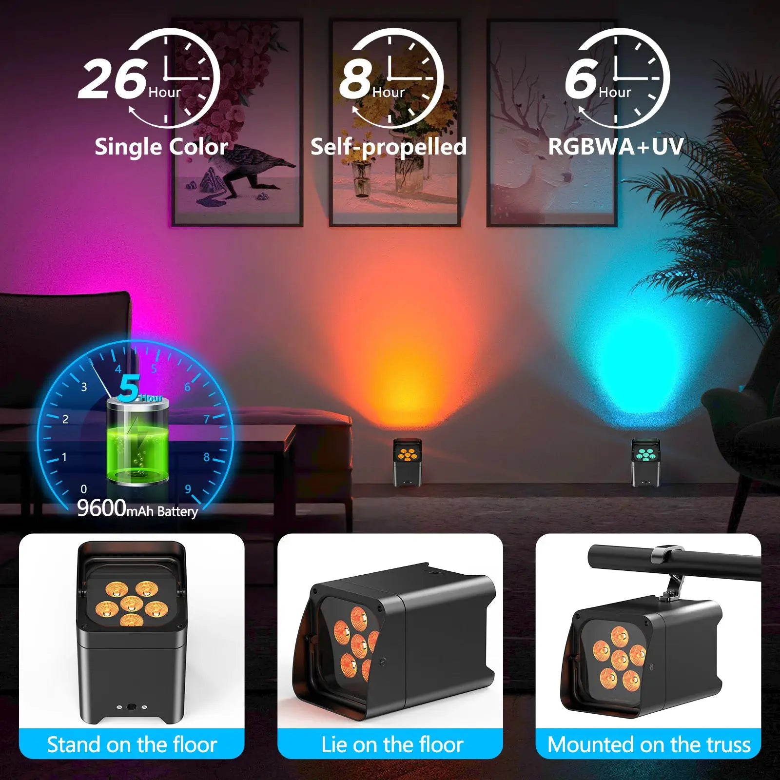U'King 4PCS 6x18W 6IN1 RGBAW+UV Par Light with Bag DMX Remote Control WiFi Par Light Wireless LED Stage Light for DJ Bar Party by Beastly Survival Outlet
