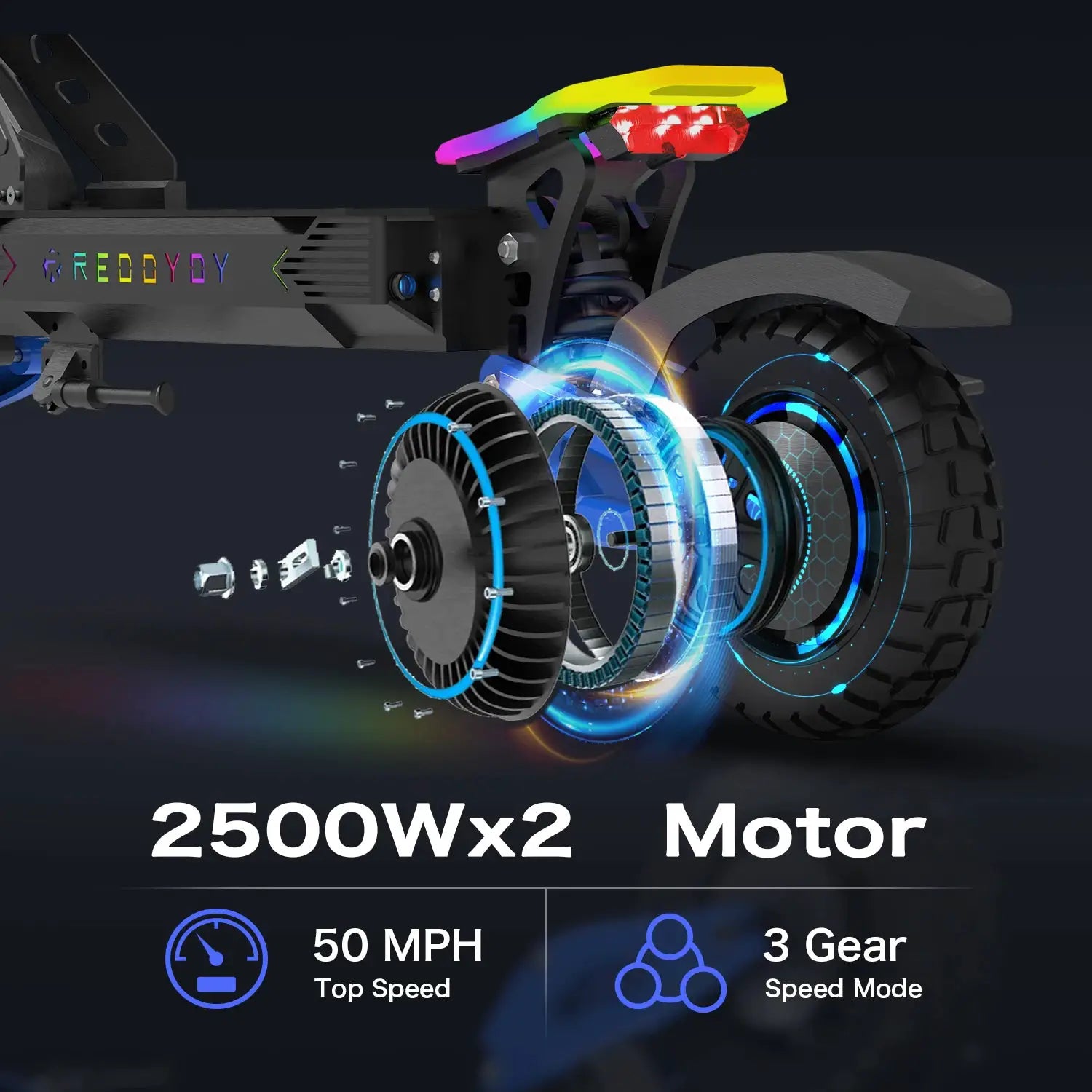 REDDYDY RD2 Electric Offroad Scooter 50MPH Max Speed 5000W Peak Dual Motors Adult Scooter 60V25Ah High Capacity Battery 55Miles Long Range 3-riding Modes 10.5" Off-Road Tires Dual Hydraulic Disc Brakes Dual Shock Absorbers NF by Beastly Survival Outlet