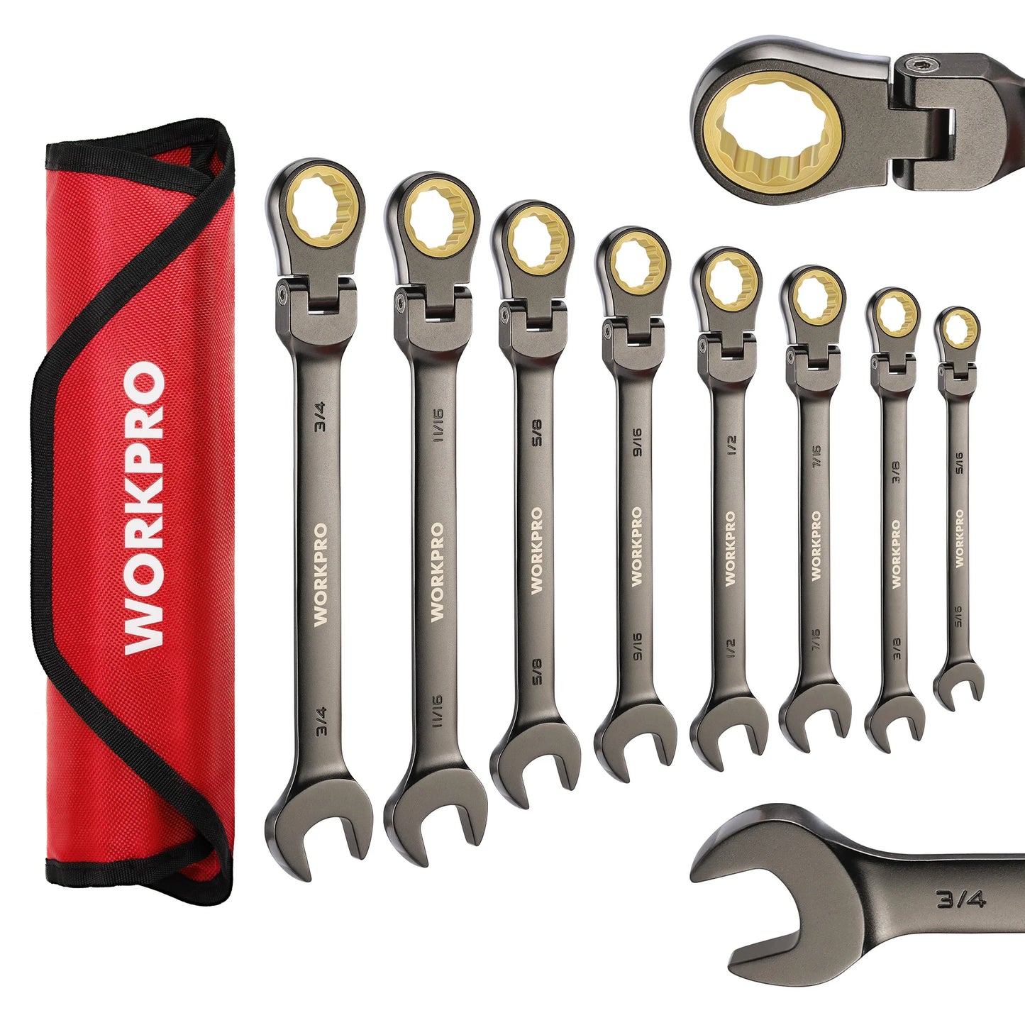 WORKPRO 8pc Flex Head Ratcheting Wrench Set SAE Inch Sizing