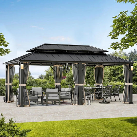 Modern Shade Horizon Hardtop Gazebo 12x20 Ft With LED Lights