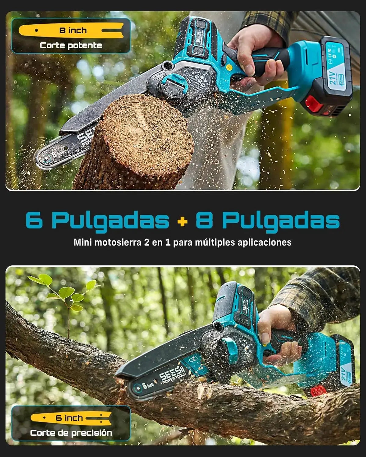 Seesii 1000W 6&8''Brushless Electric Chainsaw Cordless Electric Saw Woodworking Garden Pruning Tools For Makita 18V Battery Pin by Beastly Survival Outlet