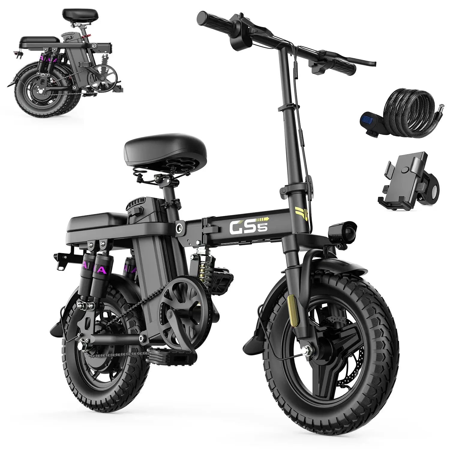700W Folding Electric Bike, 32 Miles Range & 20 MPH for Commuting, 14" Puncture-Proof Tires, Compact & Portable Outdoor E-Bike by Beastly Survival Outlet