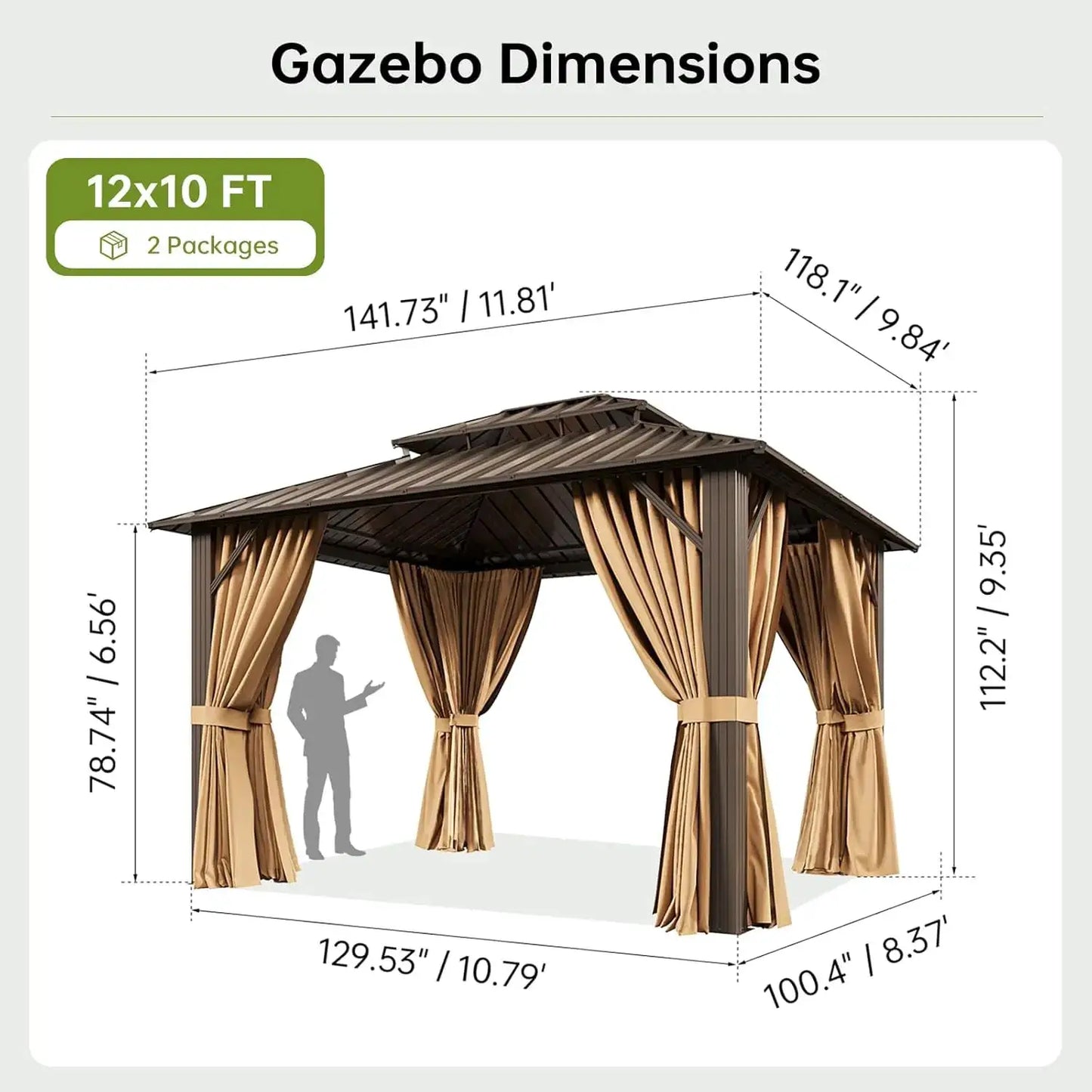 10x12FT Hardtop Gazebo Galvanized Steel Roof Curtains & Netting Backyard Patio, Custom by Beastly Survival Outlet