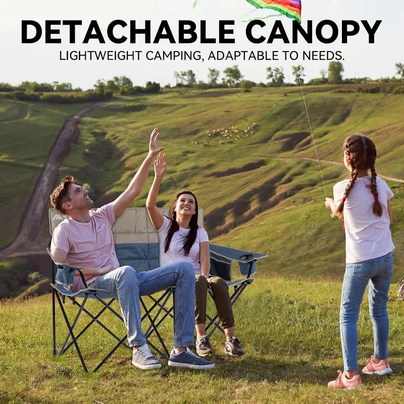 Double Beach Chair With Canopy Shade Folding Loveseat