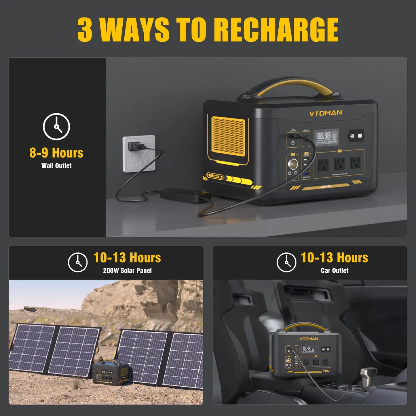 VTOMAN JUMP 2200 / JUMP 1800 Portable Power Station 828/1548Wh LiFeP04 Battery Solar Generator Solar for Home Outdoor Camping by Beastly Survival Outlet