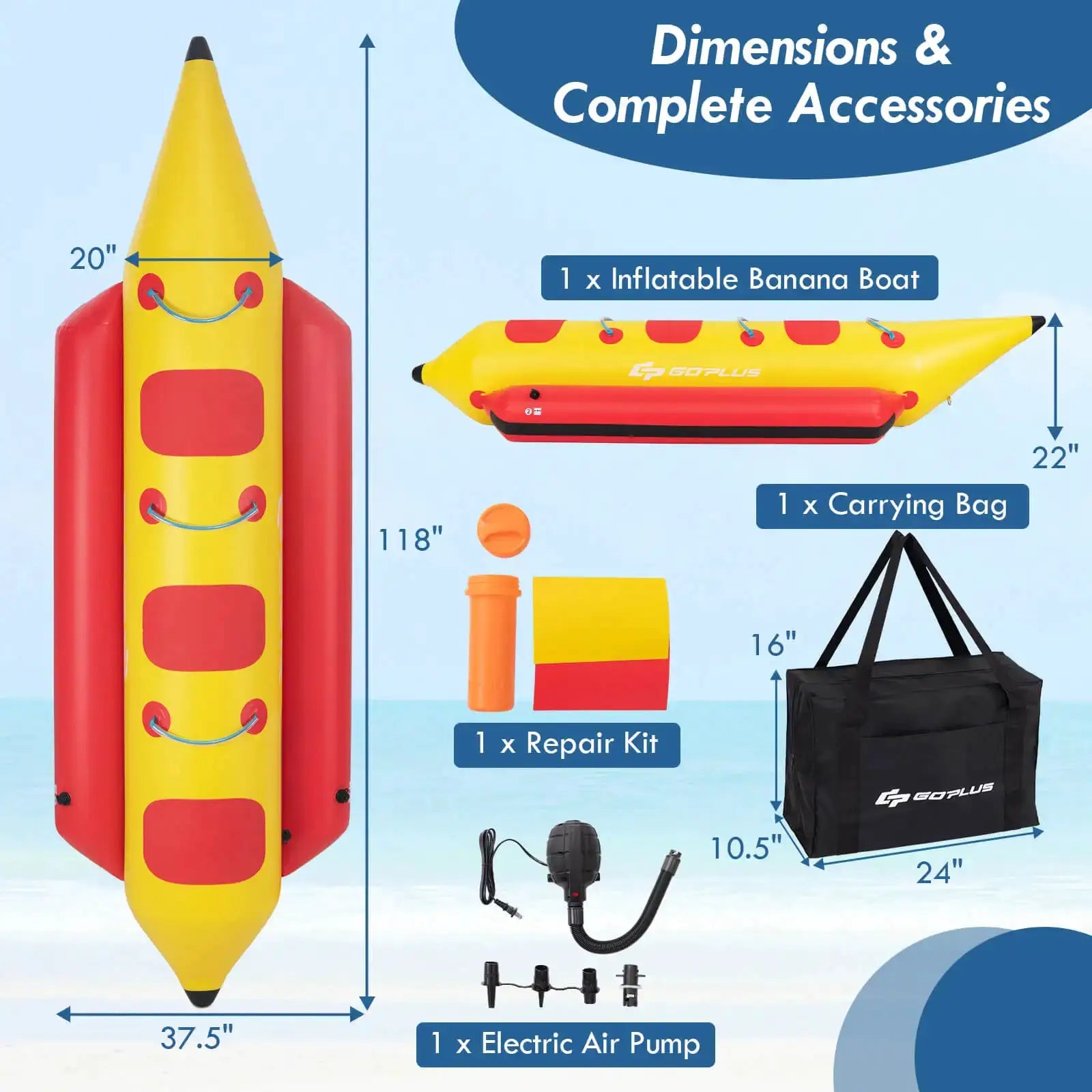 3-Person Inflatable Banana Boat w/ Boating and Water Sports Electric Air Pump by Beastly Survival Outlet