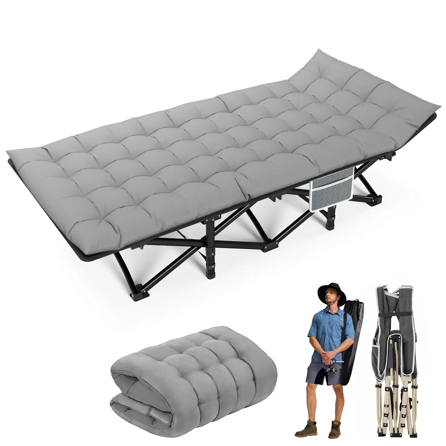 Folding Camping Cots Portable Heavy Duty Outdoors Bed Adults