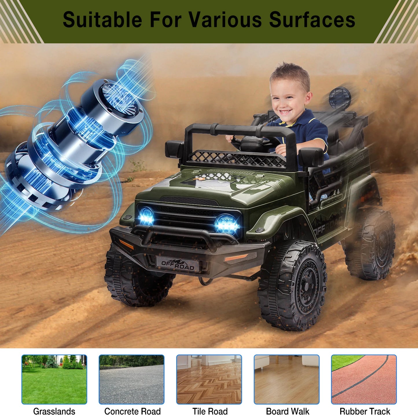 12V Kids Ride On Truck With Remote Control LED Lights Joyful