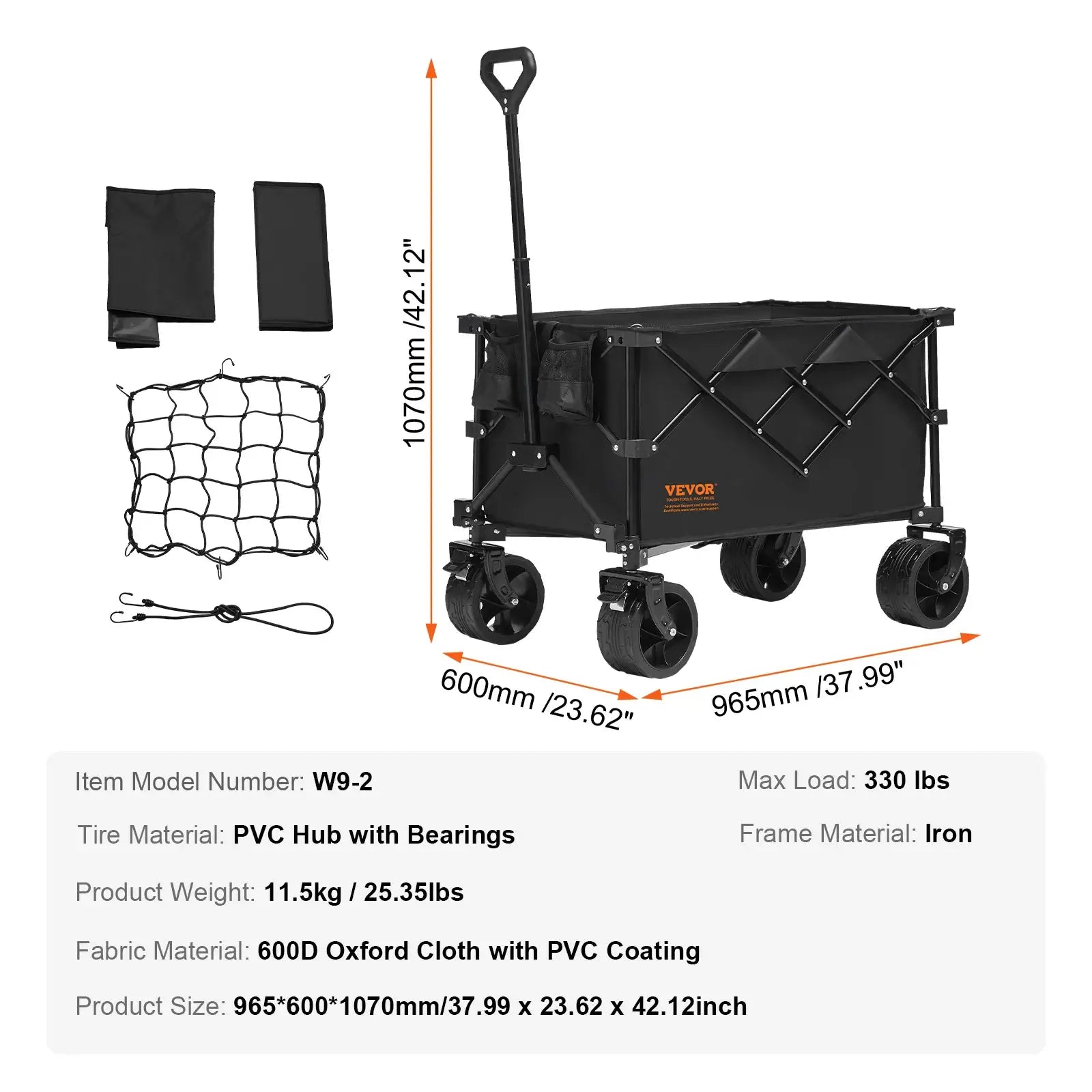 SucceBuy Collapsible Folding Wagon Beach Wagon Cart with All-Terrain Wheels Drink Holder Sport Wagon for Camping Shopping Garden by Beastly Survival Outlet