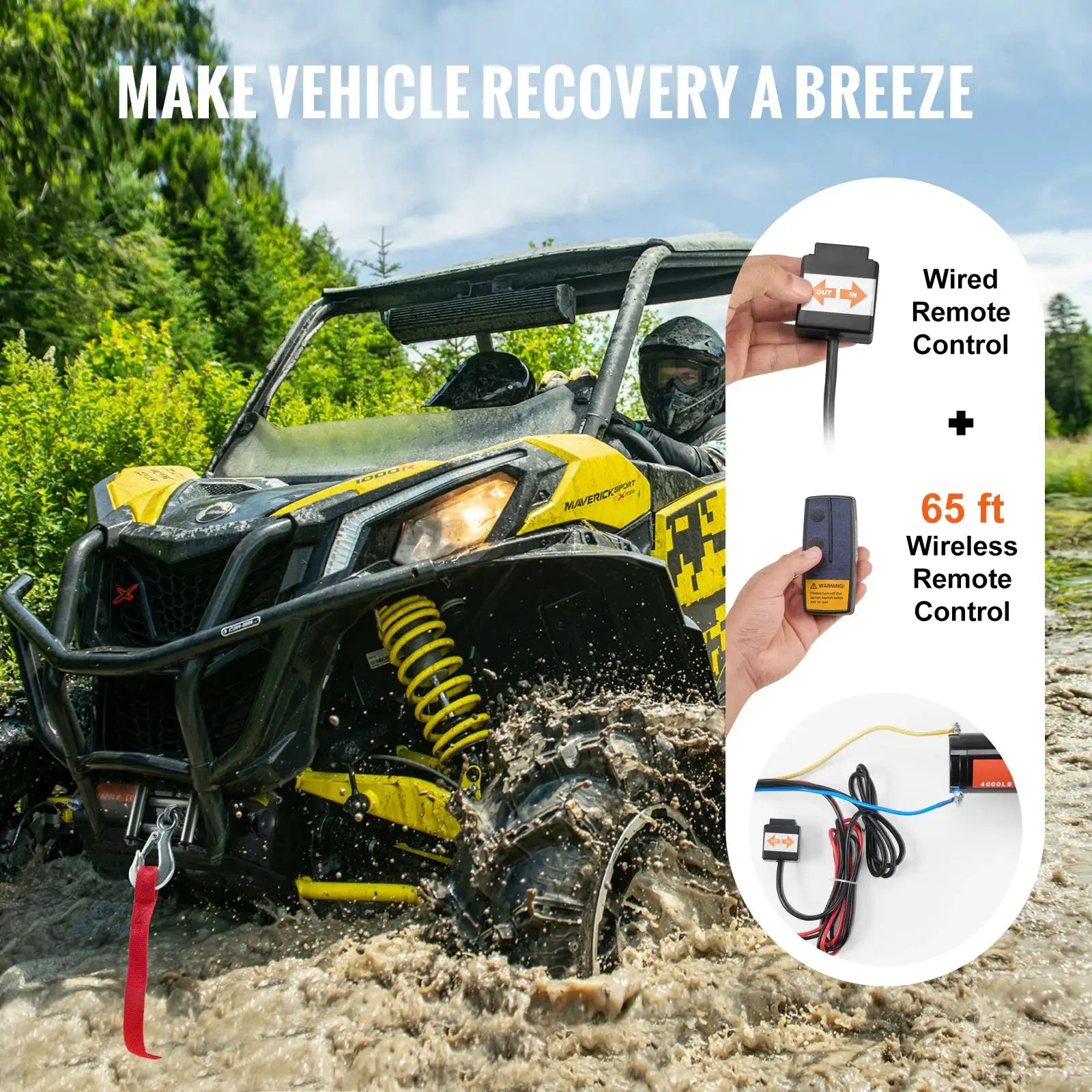 SucceBuy 4000lbs Electric Winch with 39ft 7 Strands Steel Cable Wireless & Wired Remote Control ATV/UTV Winch for Truck Towing by Beastly Survival Outlet