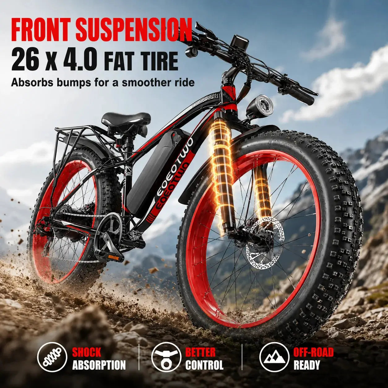 EOEOTWO 1500W Electric Bike 48V 15Ah Battery 26" 4.0 Fat Tire Ebike 34MPH High Speed Mountain Bicycle Off-Road Snow Bike for Adults by Beastly Survival Outlet