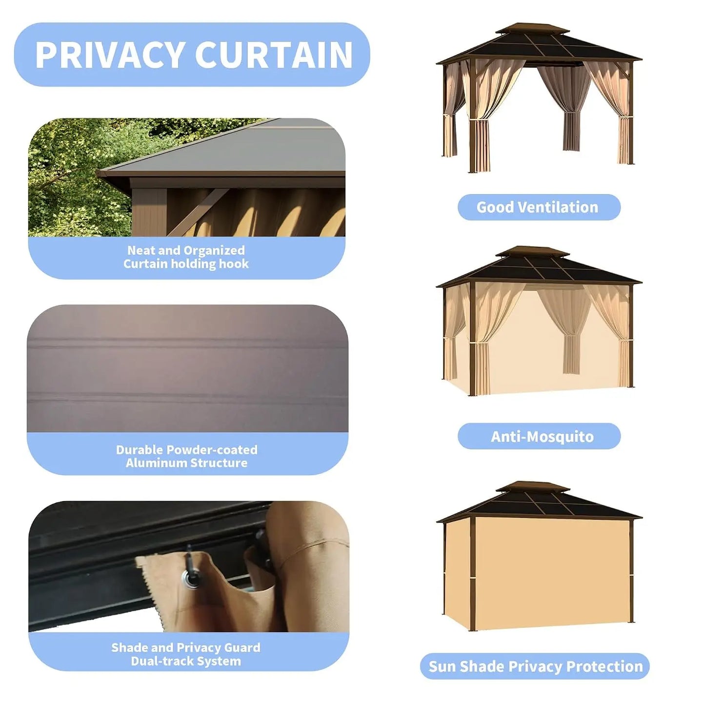Hardtop Gazebo 10x12 With Double Poly Roof Aluminum Frame Kit
