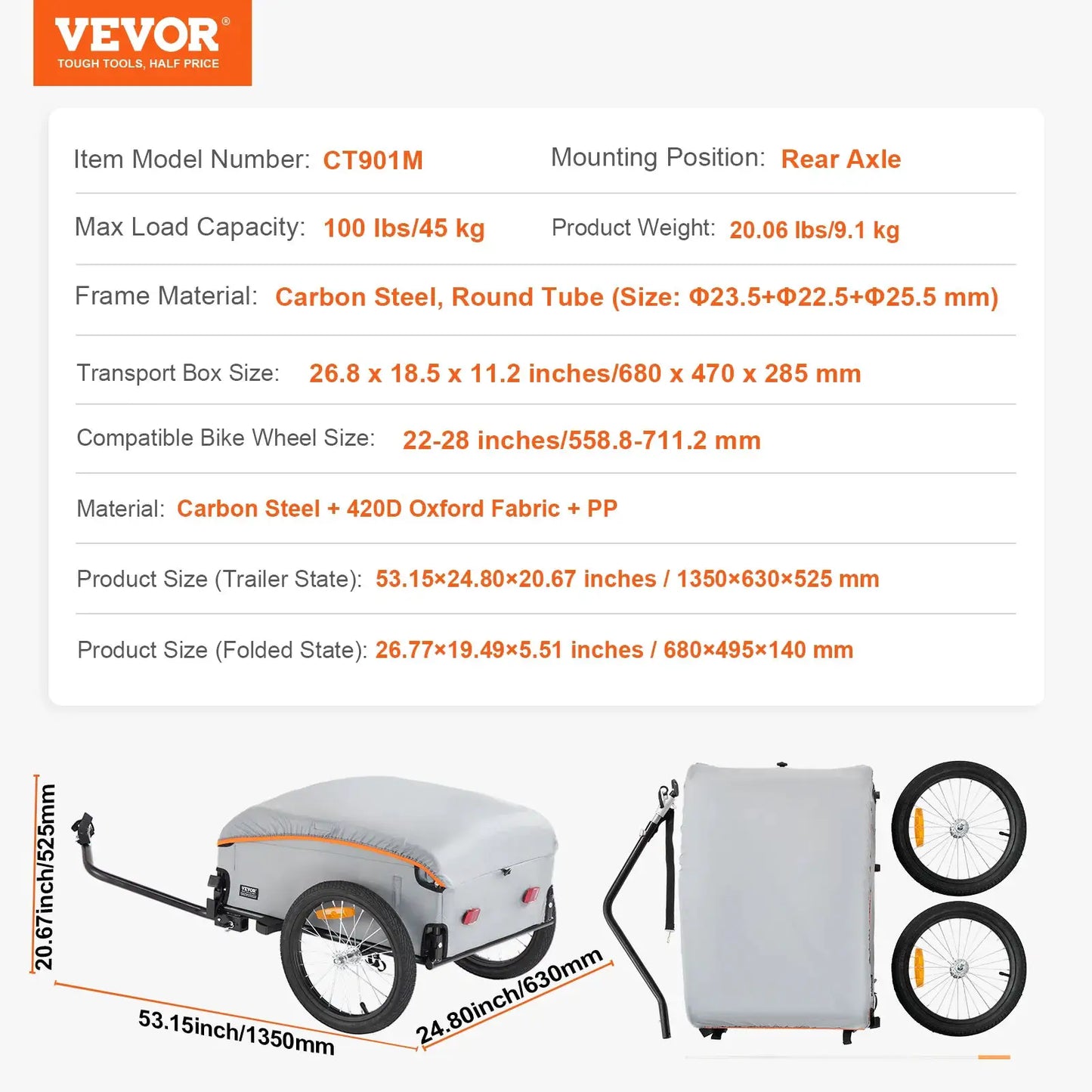 SucceBuy 100lbs Bike Cargo Trailer Foldable Bicycle Wagon Cart with Waterproof Cover & Safe Reflectors Fits 22"-28" Bike Wheel by Beastly Survival Outlet