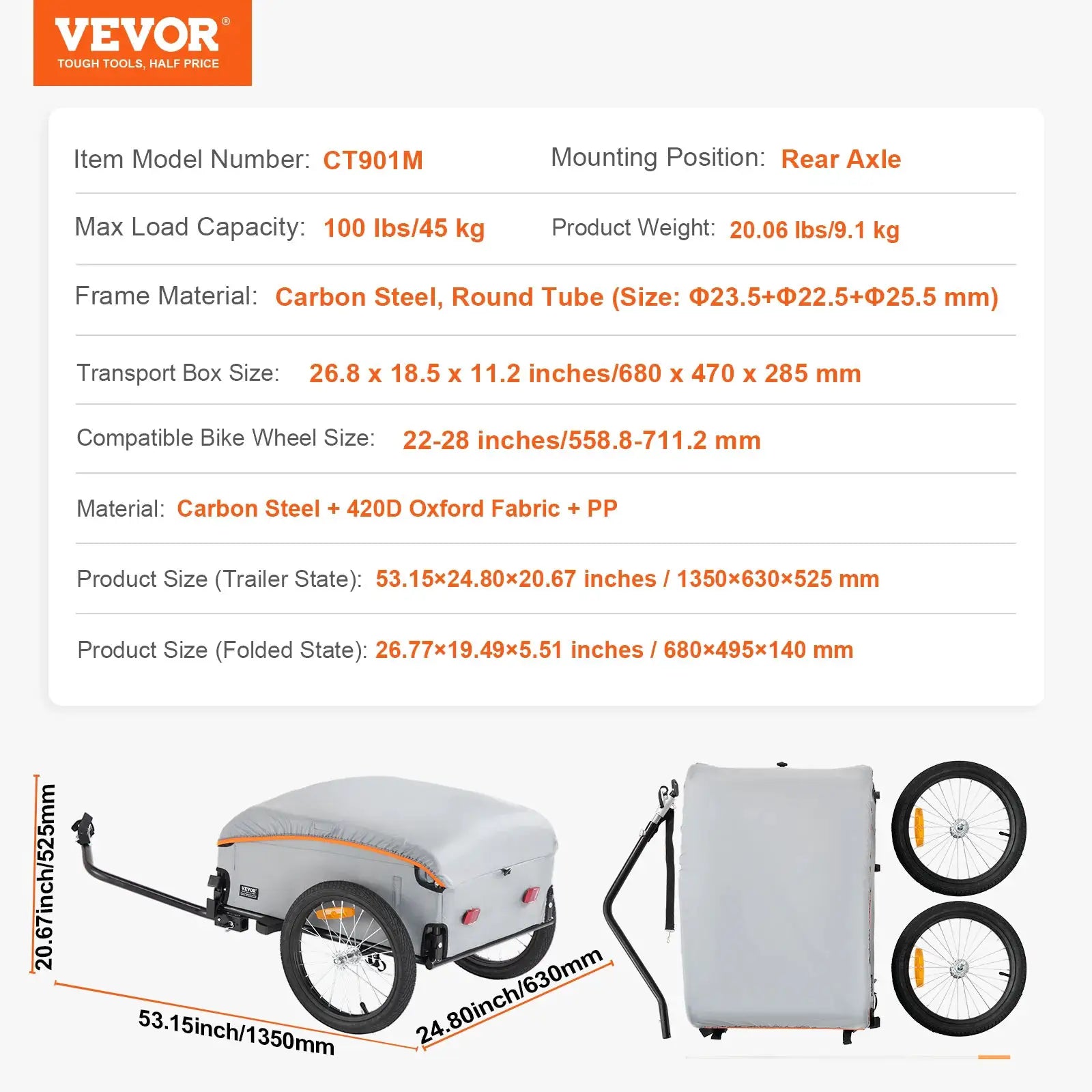 SucceBuy 100lbs Bike Cargo Trailer Foldable Bicycle Wagon Cart with Waterproof Cover & Safe Reflectors Fits 22"-28" Bike Wheel by Beastly Survival Outlet