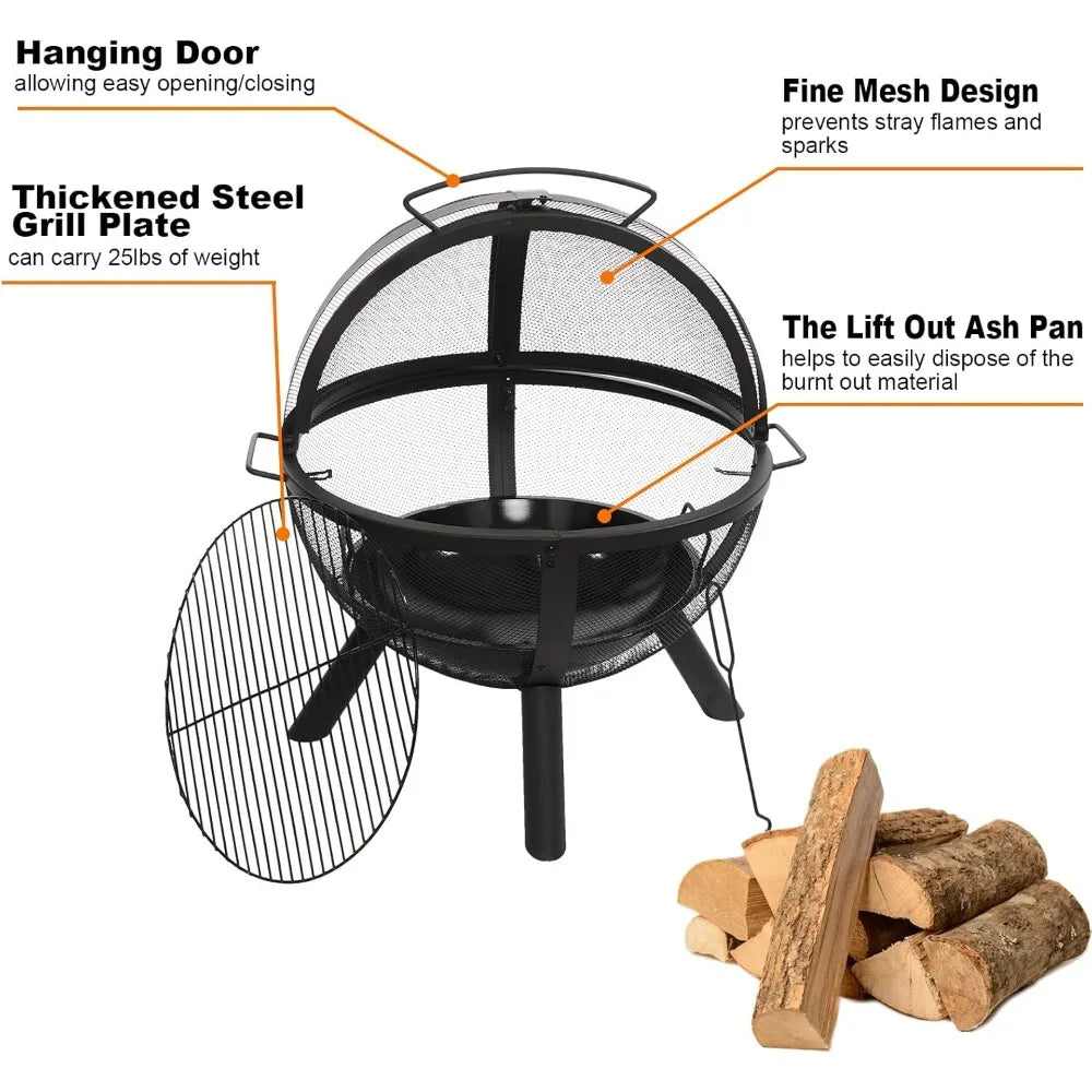 Ball Of Fire Pit 35 Inch Outdoor Fire Pit With Globe Grill