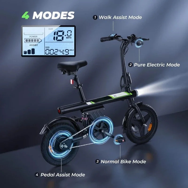 Foldable 500W Adult Electric Bike 20 MPH 14 Inch Wheel