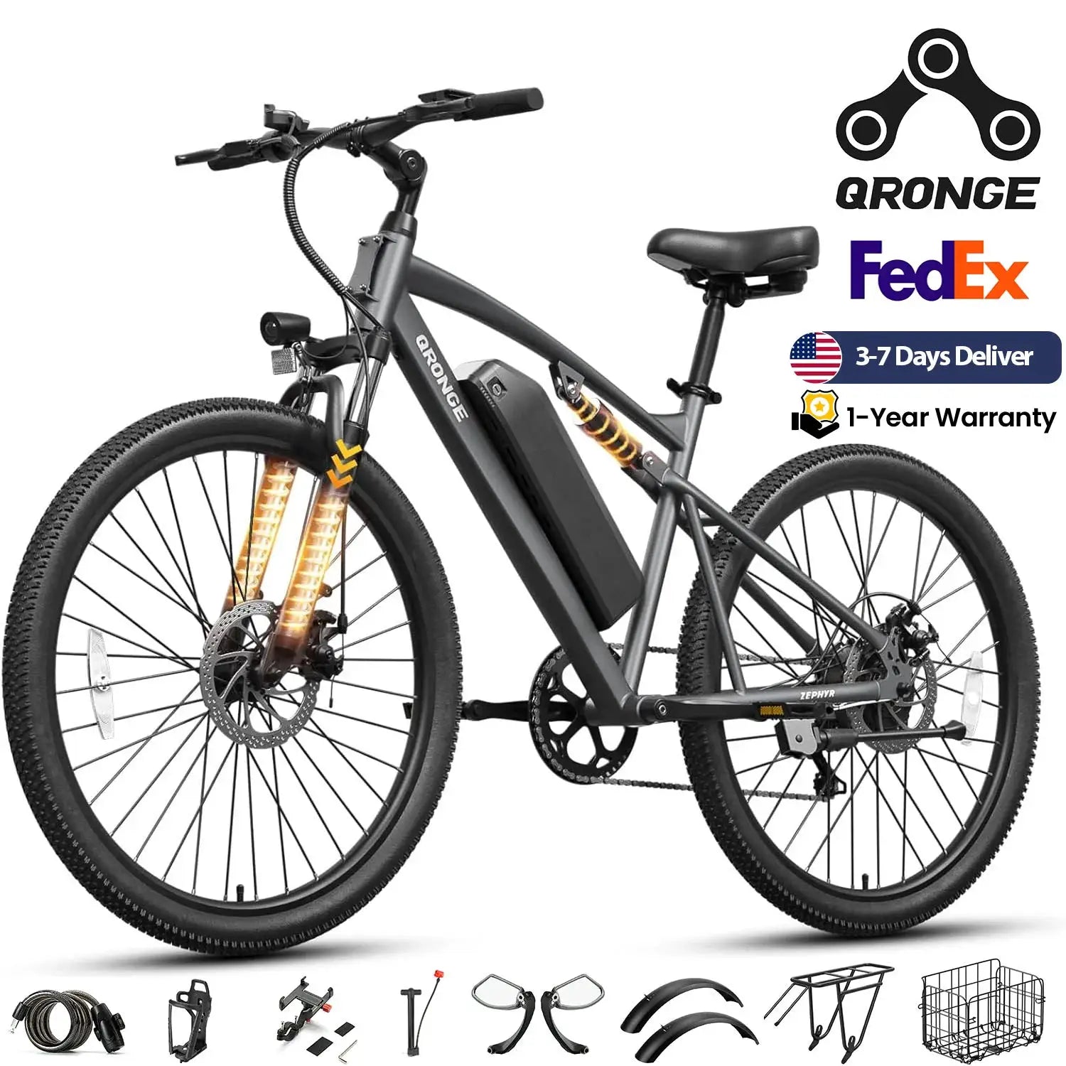 QRONGE Zephyr Electric Bike for Adults 1000W Peak Motor 486Wh Battery Mountain Electric Bicycle 26'' Tire Full Suspension E-bike by Beastly Survival Outlet