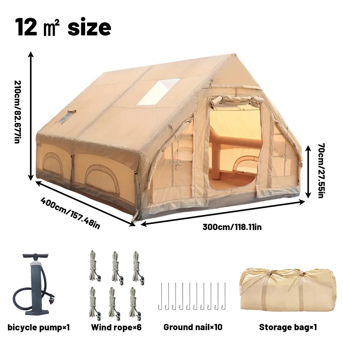 PAKICETUS Inflatable Tent With Skylight, Quick Setup Blow Up Tents With Pump, 4-6 PersonOutdoor Family Luxury Tent by Beastly Survival Outlet