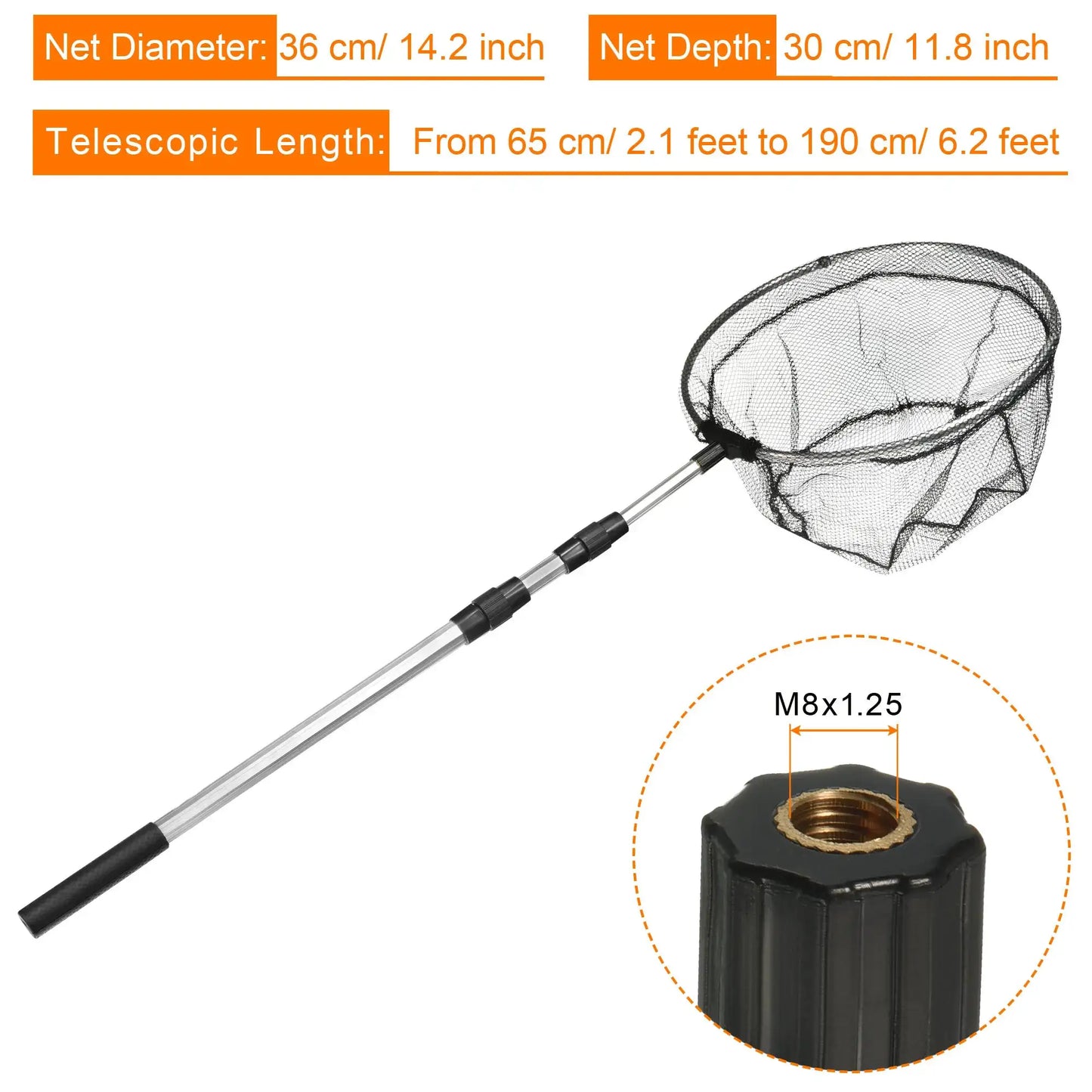 Folding Fishing Net Round Extend to 4.9ft Aluminium Alloy Telescopic Landing Pole Handle with M8 Thread for Freshwater Saltwater by Beastly Survival Outlet