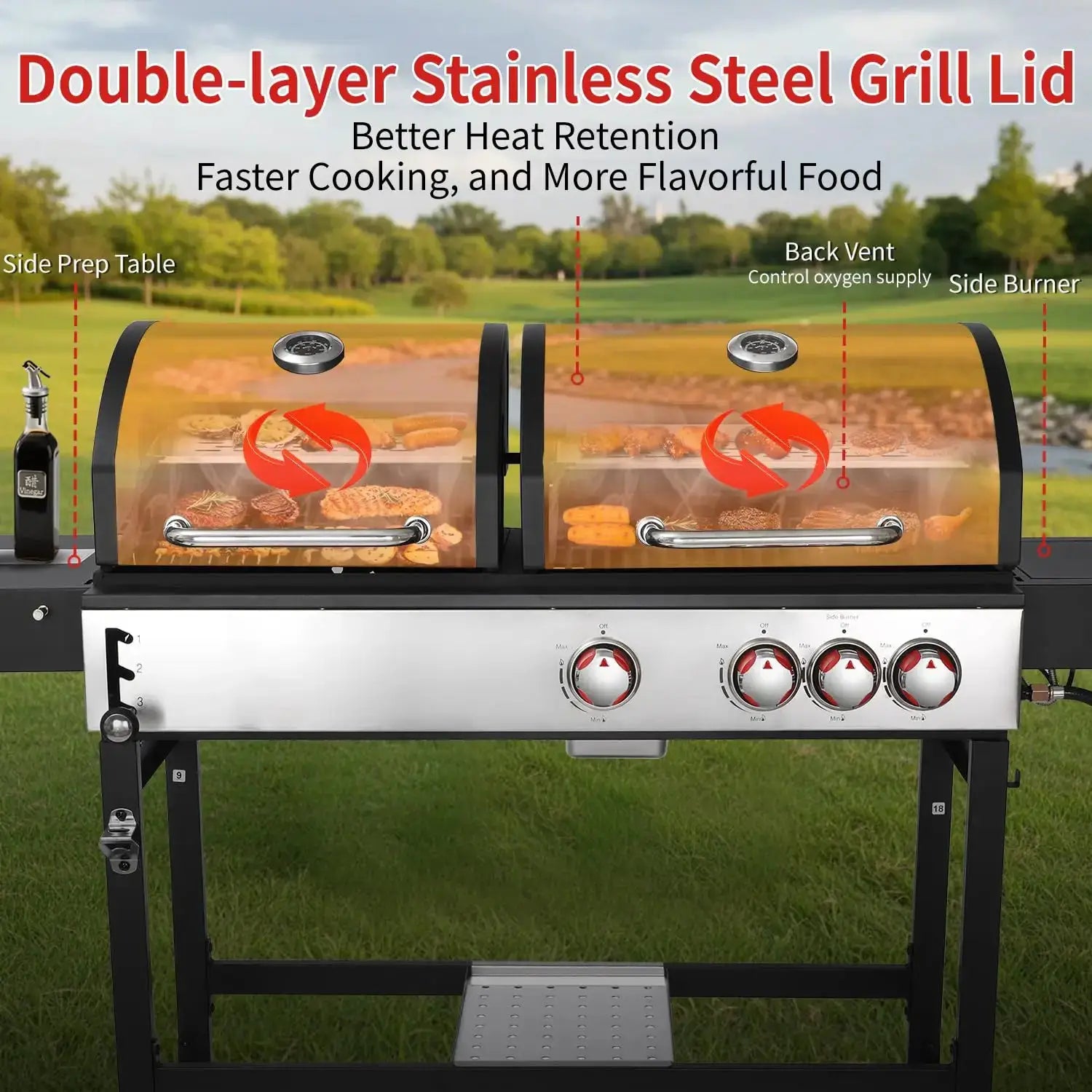 Charcoal and 3-Burner Propane Gas Grill Combo with Side Burner & Porcelain-Enameled Cast Iron Grate, Dual Fuel BBQ, Customized by Beastly Survival Outlet