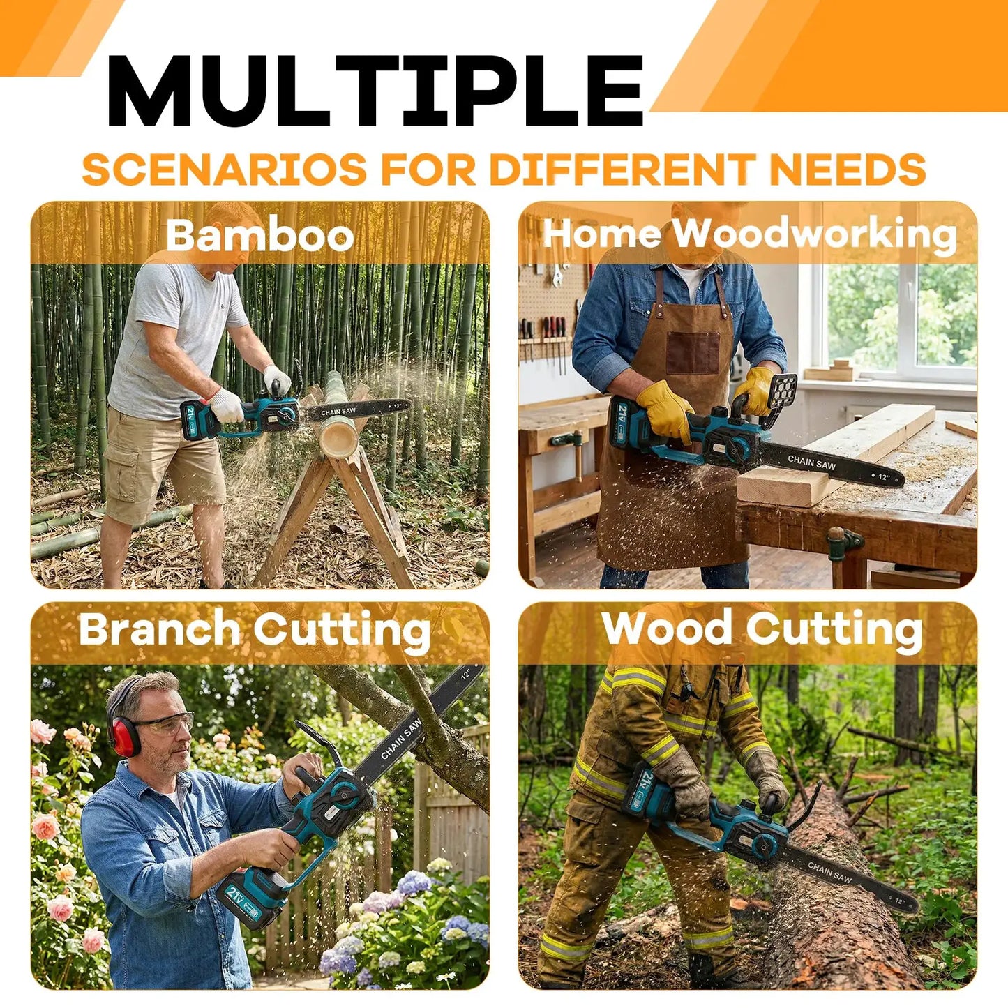XYSD 12 in Electric Chainsaw Cordless, 21v ,2x3000mah Battery Handheld Chainsaw for Tree Trimming Electric Tree Trimmer Saw by Beastly Survival Outlet