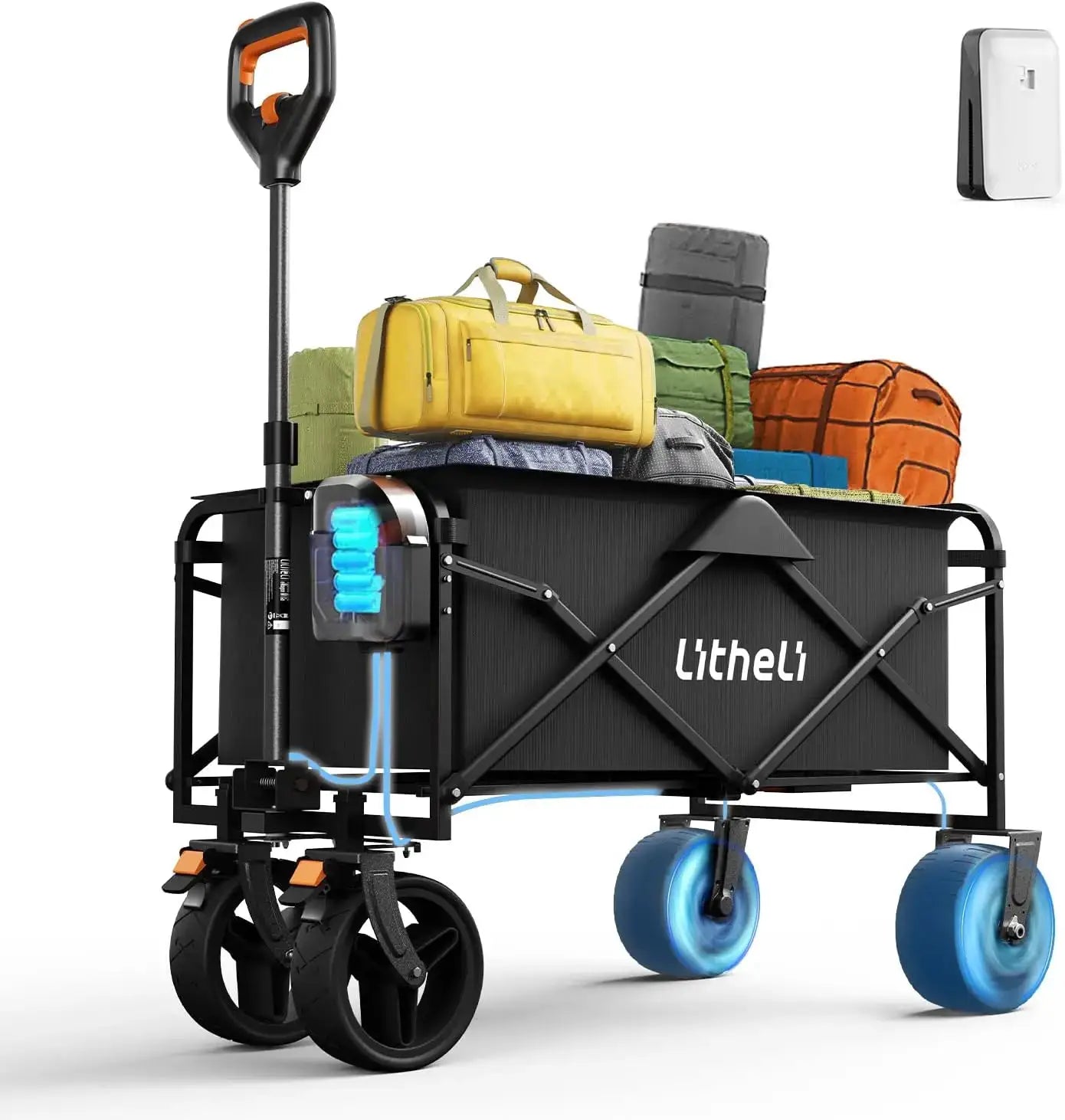 Electric Folding Wagon Cart with Wheels, 100L Portable Utility Cart for Beach Grocery Camping Shopping by Beastly Survival Outlet