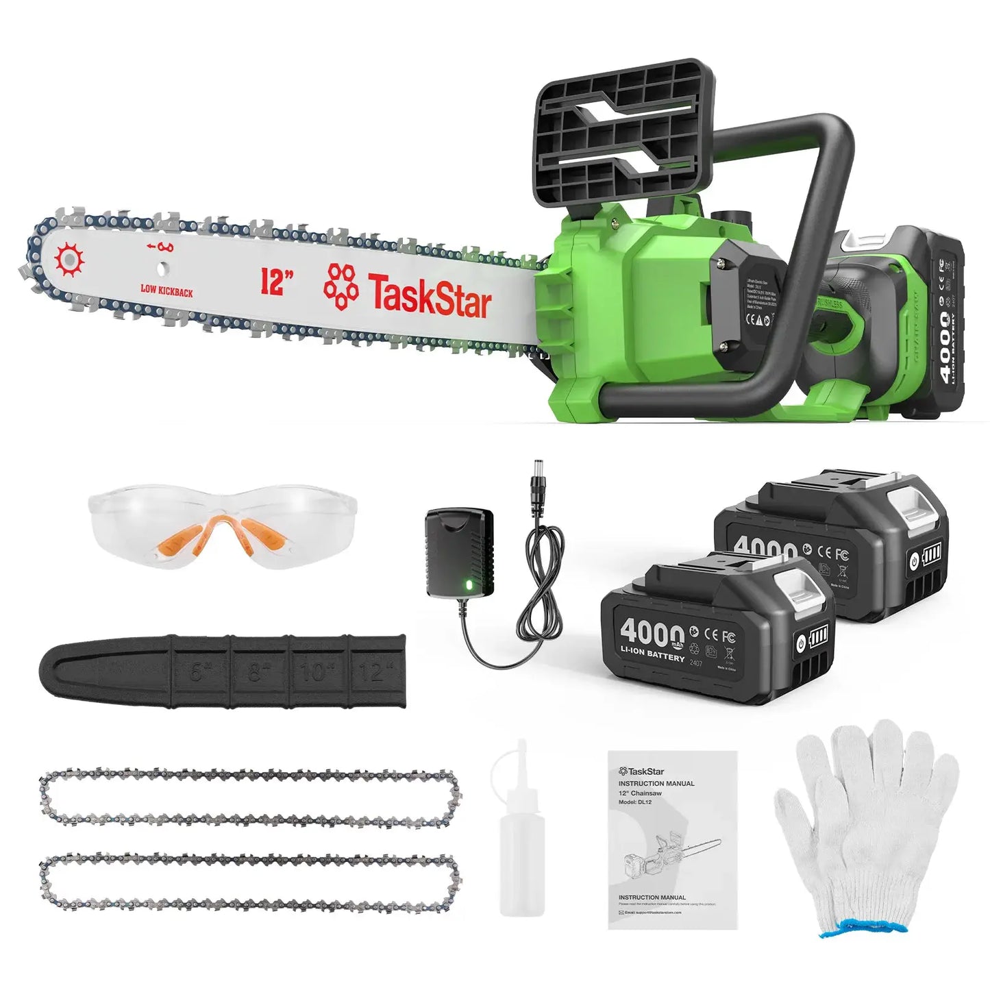 TaskStar 12 Inch Brushless Chainsaw Cordless 2 Batteries Pro by Beastly Survival Outlet