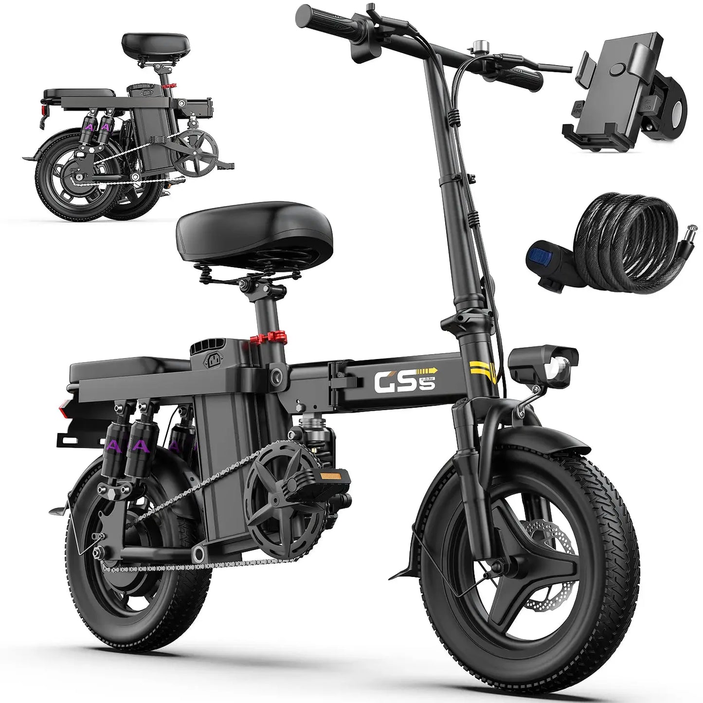 UPlee GS5 48V 15AH Battery EBike,20+MPH,740W Folding Electric Bike,20 Miles Max Range Electric Bike for Adults, 14" Fat Tire by Beastly Survival Outlet
