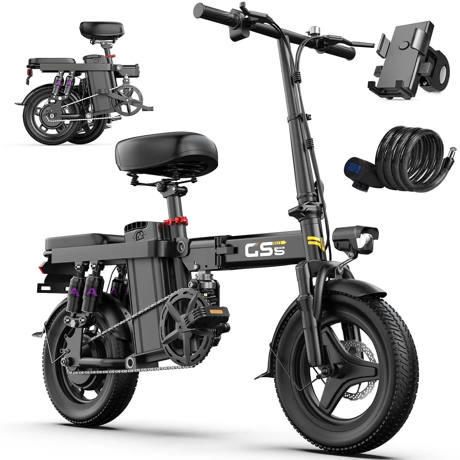 UPlee GS5 48V 15AH Battery EBike,20+MPH,740W Folding Electric Bike,20 Miles Max Range Electric Bike for Adults, 14" Fat Tire by Beastly Survival Outlet