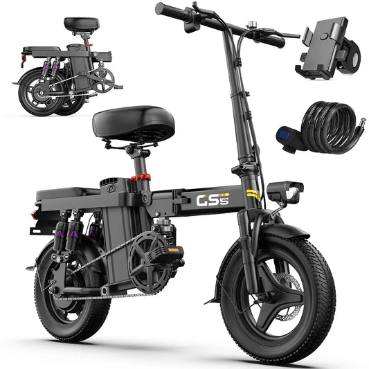 UPlee GS5 48V 15AH Battery EBike,20+MPH,740W Folding Electric Bike,20 Miles Max Range Electric Bike for Adults, 14" Fat Tire by Beastly Survival Outlet