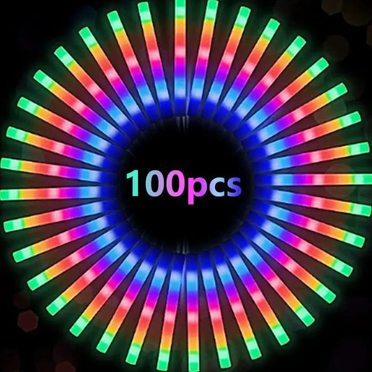 LED Glow Foam Sticks 100 Colorful RGB Light Party Tubes Pack by Beastly Survival Outlet