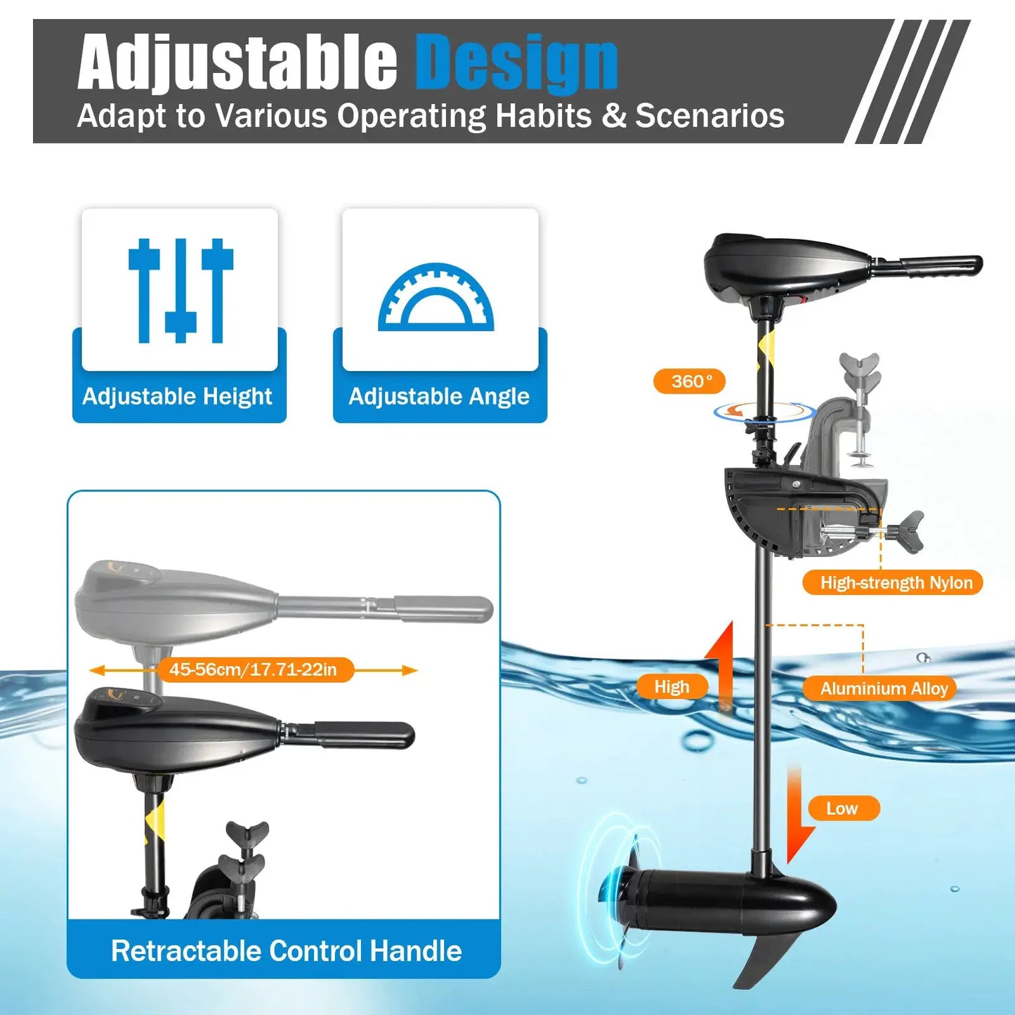 Black Modern Electric Outboard Engine 5 Forward 3 Reverse Gears 3 Blade Propeller Aluminum Alloy Electric Outboard Engine by Beastly Survival Outlet