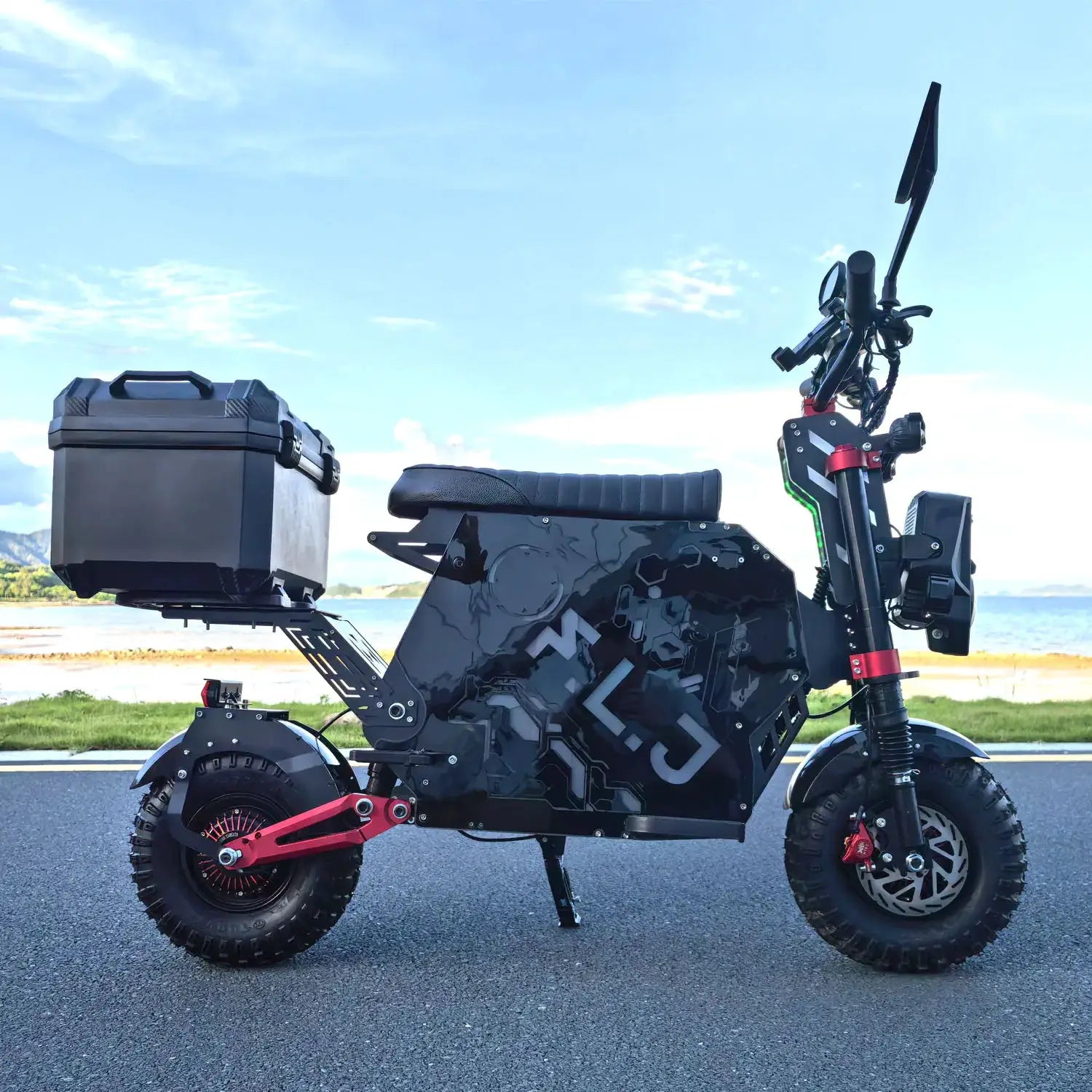 \US Stock FLJ Scooter 72V 12000W Electric Scooter with 14 inch Off Road Fat Tire Removable battery and App Function Scooter by Beastly Survival Outlet