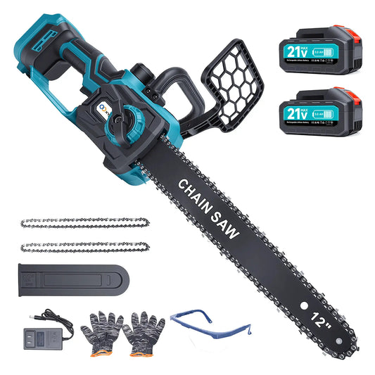 XYSD 12 in Electric Chainsaw Cordless, 21v ,2x3000mah Battery Handheld Chainsaw for Tree Trimming Electric Tree Trimmer Saw by Beastly Survival Outlet