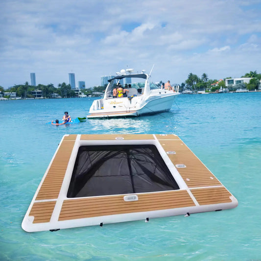 Inflatable Floating Pool Dock For Yacht 13x10ft With Net