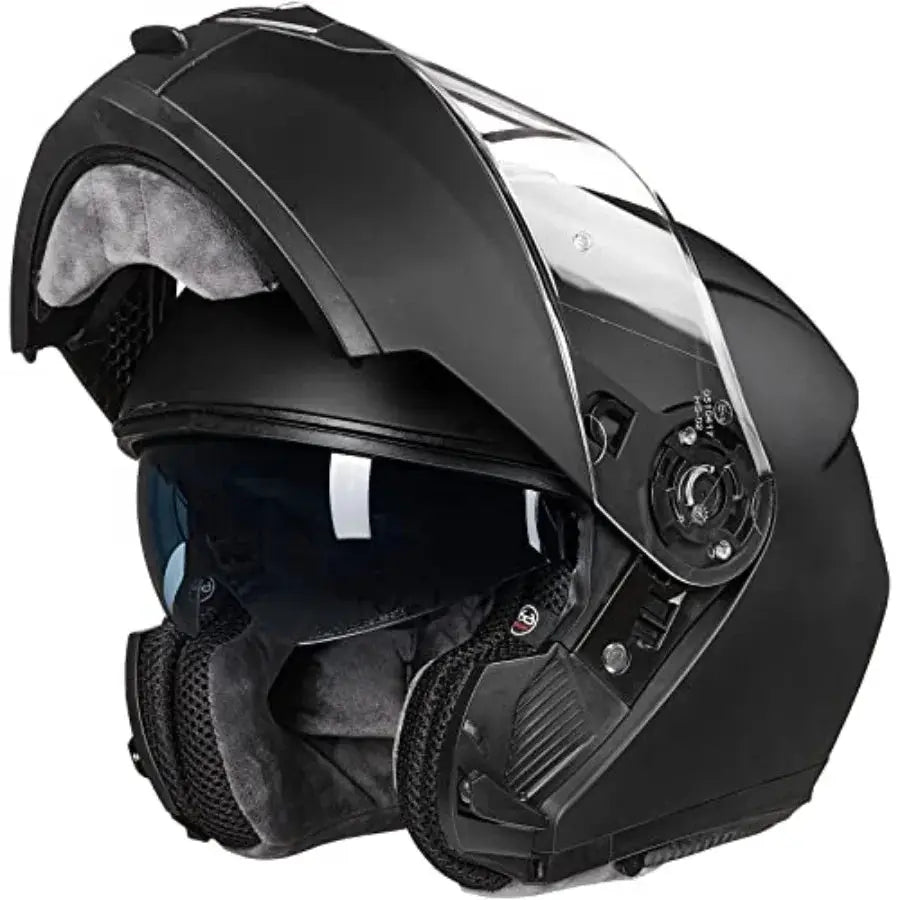 Adult Motorcycle Modular Full Face Helmet for Urban Riding ABS Plastic Matte Black Flip-up Dual Visor Design with Enhanced Vent by Beastly Survival Outlet