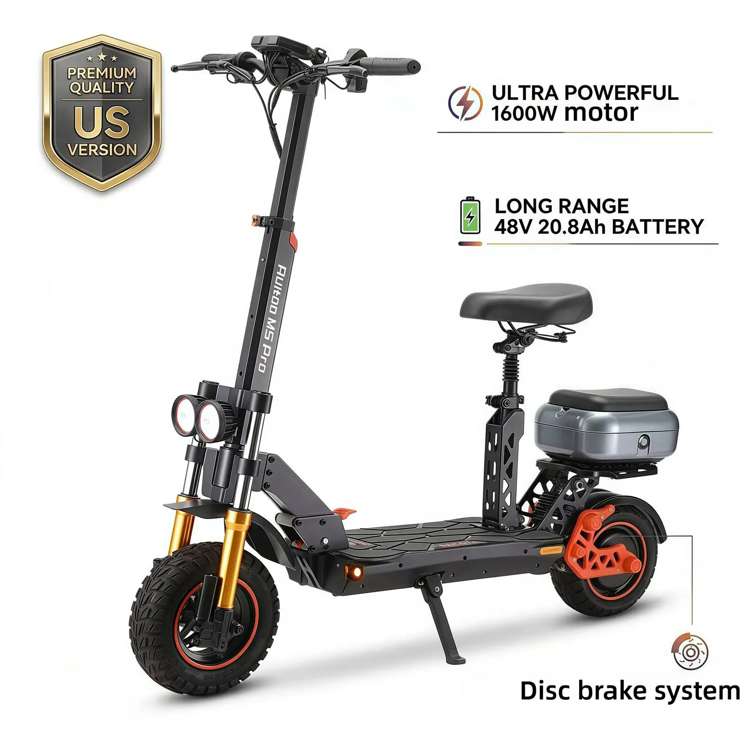 Electric Scooter with Seat for Adults, 1600W Motor, 48V 20.8Ah Battery, Up to 50 Miles Range, Foldable E Scooter with Storage Box, Off-Road Tires by Beastly Survival Outlet