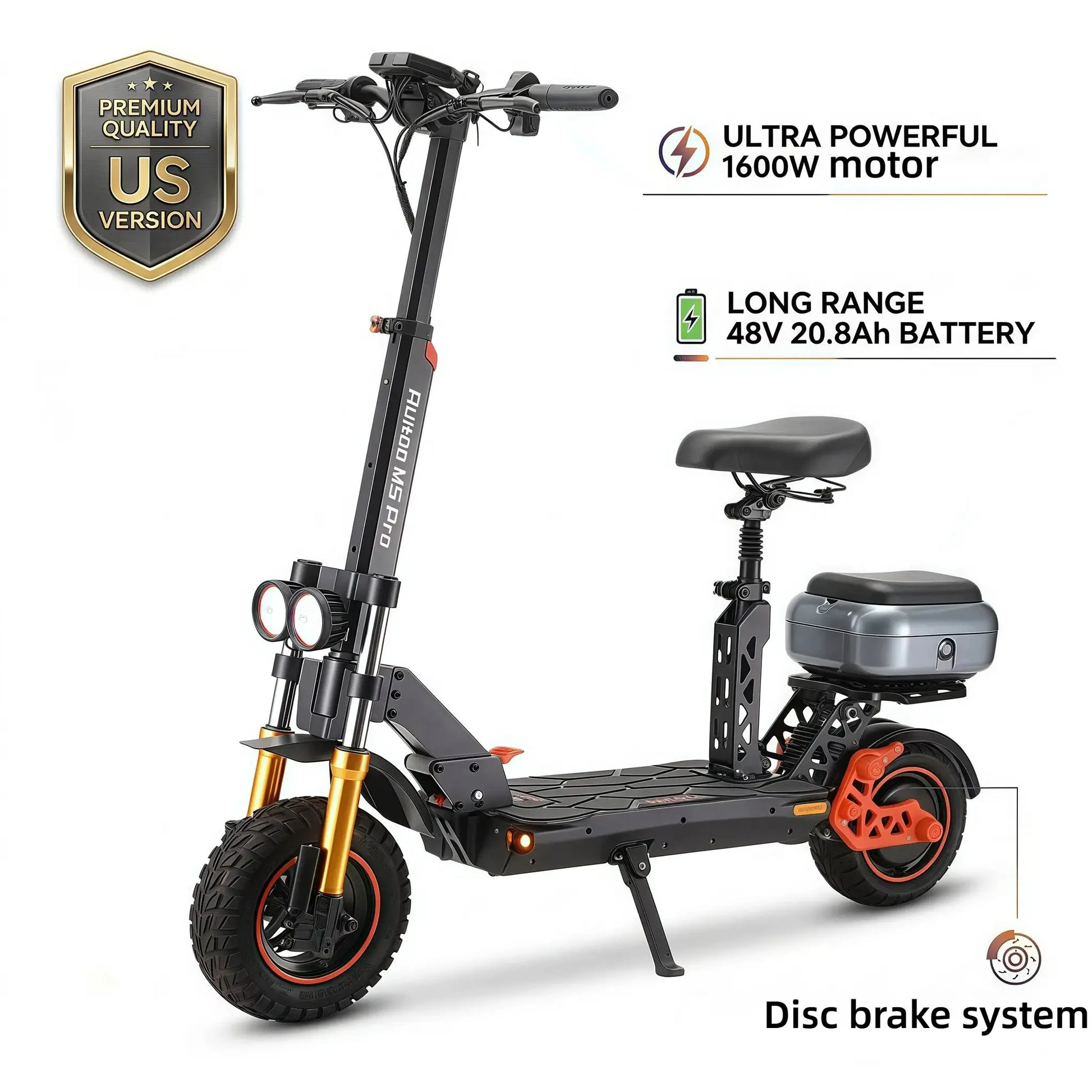 Electric Scooter with Seat for Adults, 1600W Motor, 48V 20.8Ah Battery, Up to 50 Miles Range, Foldable E Scooter with Storage Box, Off-Road Tires by Beastly Survival Outlet